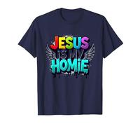 Jesus Is My Homie: Vibrant Rainbow Wings Dichiarazione di Fede Maglietta, Uomo, Navy, 5XL