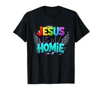 Jesus Is My Homie: Vibrant Rainbow Wings Dichiarazione di Fede Maglietta, Uomo, Nero, 6XL