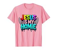 Jesus Is My Homie: Vibrant Rainbow Wings Dichiarazione di Fede Maglietta, Uomo, Rosa, M