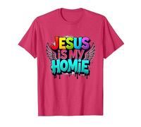 Jesus Is My Homie: Vibrant Rainbow Wings Dichiarazione di Fede Maglietta, Uomo, Rosso mélange, S