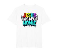 Jesus Is My Homie: Vibrant Rainbow Wings Dichiarazione di Fede Maglietta, Uomo Taglie Grandi, Bianco, 6X Tall