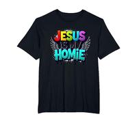 Jesus Is My Homie: Vibrant Rainbow Wings Dichiarazione di Fede Maglietta, Uomo Taglie Grandi, Nero, 4X Tall