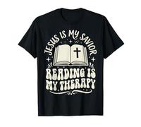 Jesus Is My Savior Reading Is My Therapy Maglietta