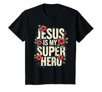 Jesus is My Super Hero Christians Bible Religious Maglietta, Bambini, Nero, 2 Anni