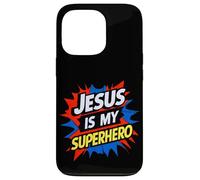 Jesus Is My Superhero Christian God Religious Comic Kids Boy Custodia per iPhone 13 Pro