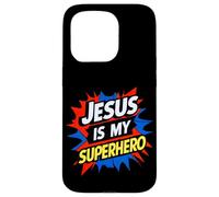 Jesus Is My Superhero Christian God Religious Comic Kids Boy Custodia per iPhone 15 Pro