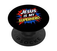 Jesus Is My Superhero Christian God Religious Comic Kids Boy PopSockets PopGrip Adesivo