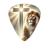 Jesus-Lion-Cross - Confezione da 12 plettri per chitarra con 3 spessori e scatola portaoggetti, plettri in ABS per basso elettrico