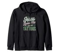Jesus Loves Me And My Tattoos Fede Inchiostro Positivo --- Felpa con Cappuccio