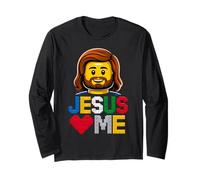 Jesus Loves Me Builder Costruire Mattoni Blocchi Dio Cristiano Maglia a Manica