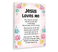 “Jesus Loves Me” Growth Chart Style Canvas - Biblical Truth Wall Art for Kids Room, Christian Inspirational Nursery Decor (Unframed,08x12inch(20x30cm))