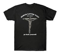 Jesus Loves You But I Don't Go Fu*K Yourself Vintage Men's T-Shirt Retro Tee Top T-Shirt Black L