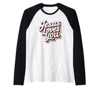 Jesus Loves You Retro Vintage Christian Men Women Kids Maglia con Maniche Raglan
