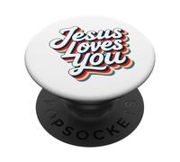 Jesus Loves You Retro Vintage Christian Men Women Kids PopSockets PopGrip Adesivo