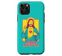 Jesus Loves You Sacro Cuore Christian Retro Pop Art Teal Custodia per iPhone 11 Pro