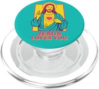 Jesus Loves You Sacro Cuore Christian Retro Pop Art Teal PopSockets PopGrip per MagSafe