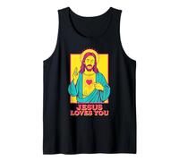 Jesus Loves You Sacro Cuore Fede Cristiana Retro Pop Art Canotta