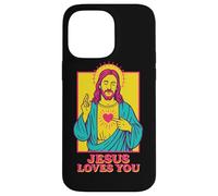 Jesus Loves You Sacro Cuore Fede Cristiana Retro Pop Art Custodia per iPhone 14 Pro Max