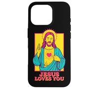 Jesus Loves You Sacro Cuore Fede Cristiana Retro Pop Art Custodia per iPhone 16 Pro