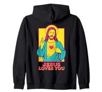 Jesus Loves You Sacro Cuore Fede Cristiana Retro Pop Art Felpa con Cappuccio