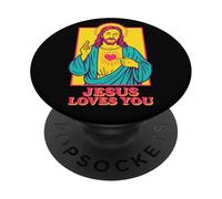 Jesus Loves You Sacro Cuore Fede Cristiana Retro Pop Art PopSockets PopGrip Adesivo