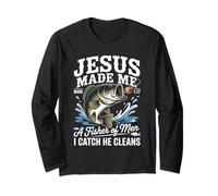 Jesus Made Me a Fisherman I Catch He Cleans Christian Bible Maglia a Manica