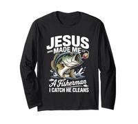 Jesus Made Me a Fisherman I Catch He Cleans Christian Bible Maglia a Manica