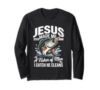 Jesus Made Me a Fisherman I Catch He Cleans Christian Bible Maglia a Manica