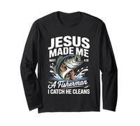 Jesus Made Me a Fisherman I Catch He Cleans Christian Bible Maglia a Manica