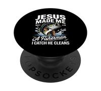Jesus Made Me a Fisherman I Catch He Cleans Christian Bible PopSockets PopGrip Adesivo