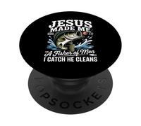 Jesus Made Me a Fisherman I Catch He Cleans Christian Bible PopSockets PopGrip Adesivo