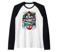 Jesus Name I Play Drums God Drumming Music Christian Drummer Maglia con Maniche Raglan