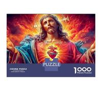 Jesus Puzzle da 1000 pezzi, sacro cuore e fiamme, puzzle impossibile, alta difficoltà, 100% cartone riciclato per adulti, adolescenti, 52 x 38 cm, 1000 pezzi
