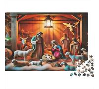 Jesus - Religion Puzzle Impossible 1000 Pezzi Nativity in Stable with Animals Decorazione Per La Casa. Giochi Rilassamento E Intelligence Per Adulti E Ragazzi Da 14 Anni 38x26cm/1000pcs