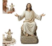 Jesus Resin Desk Companion Figurine, Statua di Gesù Open Arms Blessing with Bible Verse Base, I Am with You Always Resin Christian Figurine Sculpture Inspirational Religious Home Decor Gift (White A)
