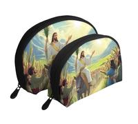 Jesus Rides On A Donkey - Trousse da viaggio con stampa di un asino, 2 pezzi, bianco, Taglia unica