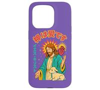 Jesus Sacred Heart God Is Love Christian Manga Anime Viola Custodia per iPhone 15 Pro