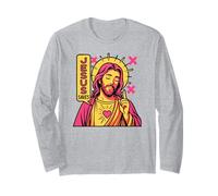 Jesus Salva Christian Anime Sacred Heart Manga Pop Art Rosa Maglia a Manica