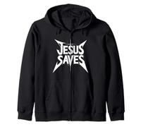 Jesus salva Funny Metal Font Christian Faith Rocker Felpa con Cappuccio