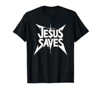 Jesus salva Funny Metal Font Christian Faith Rocker Maglietta