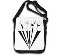 Jesus Saves - Borsa a tracolla con grafica 3D, colore: Bianco