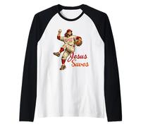 Jesus Saves Funny Baseball Meme Christian Religious Humor Maglia con Maniche Raglan