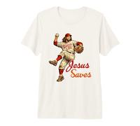 Jesus Saves Funny Baseball Meme Christian Religious Humor Maglietta Premium