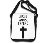 Jesus Saves I Spend Cross Graphic Borsa a tracolla bianca
