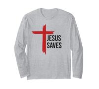 Jesus Saves Sign Cross Christian Minimal Religious Faith God Maglia a Manica