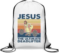 Jesus The Ultimate Deadlifter Funny Powerlifting Graphic Gym Sack Casual Drawstring Bag Bianco