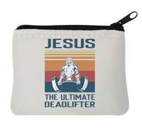 Jesus The Ultimate Deadlifter - Portamonete in neoprene, 10 x 11 cm, colore: Bianco