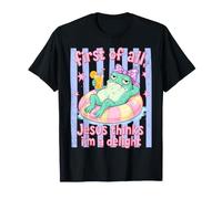 Jesus Thinks I'm a Delight Frog Heatwave Pool Summer Stripe Maglietta
