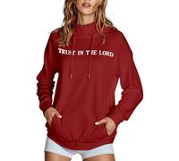 Jesus Trust In The Lord Felpe con cappuccio da donna Workou Grafica cristiana sottile con cappuccio Felpe Dio Comfort Dolcevita Maglioni Casual Moda Paese Gesù Salva Religioso Morbido Y2K, Rosso, S