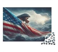Jesus with American Flag 1000 Pezzi Carta Ecologica Pacchetto Puzzle Per Adulti E Bambini Da 12 Anni Gioco Di Famiglia Decorazione Murale Pacchetto Valore 38x26cm/1000pcs